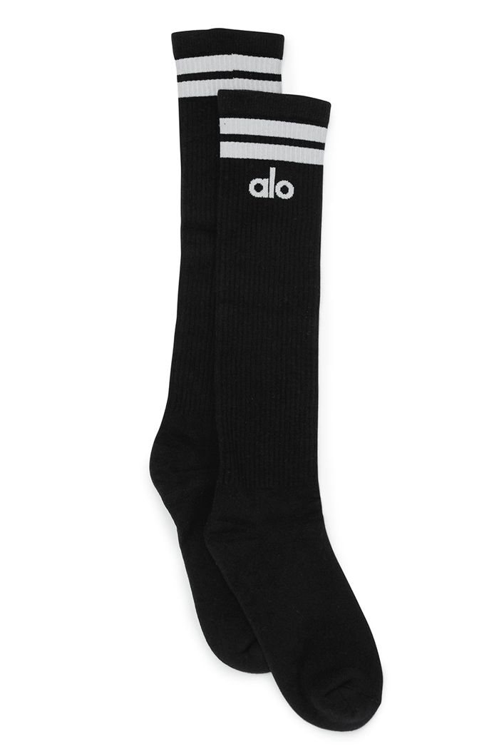 Calcetines Alo Yoga Knee-High Throwback Mujer Negros Blancos | 214653JSV