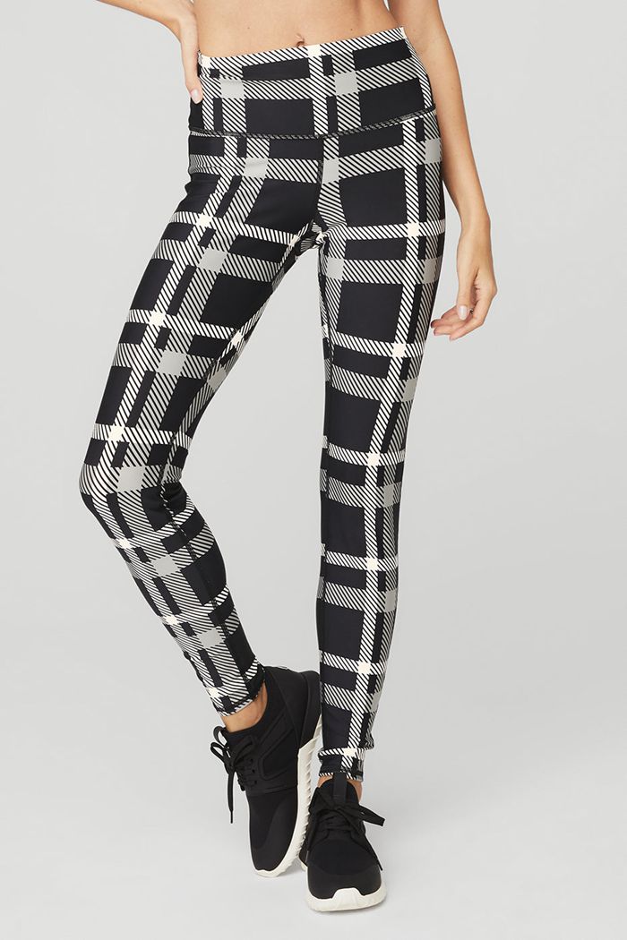 Leggins Alo Yoga Airlift High-Cintura Magnified Plaid Mujer Negros Blancos | 601394YWI