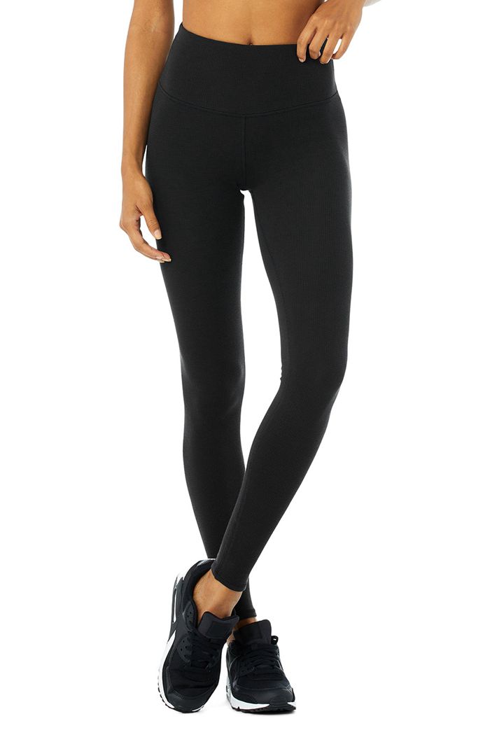 Leggins Alo Yoga High-Cintura Micro Waffle LowKey Mujer Negros | 167035WTM