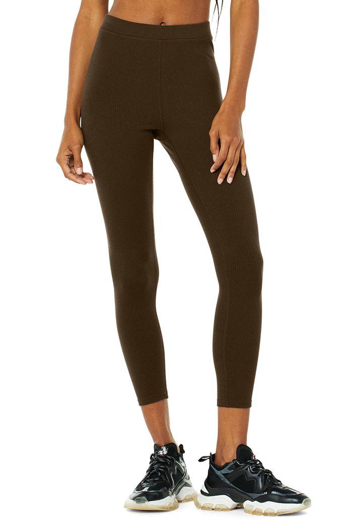 Leggins Alo Yoga Ribbed High-Cintura 7/8 Blissful Mujer Negros | 279364NZL