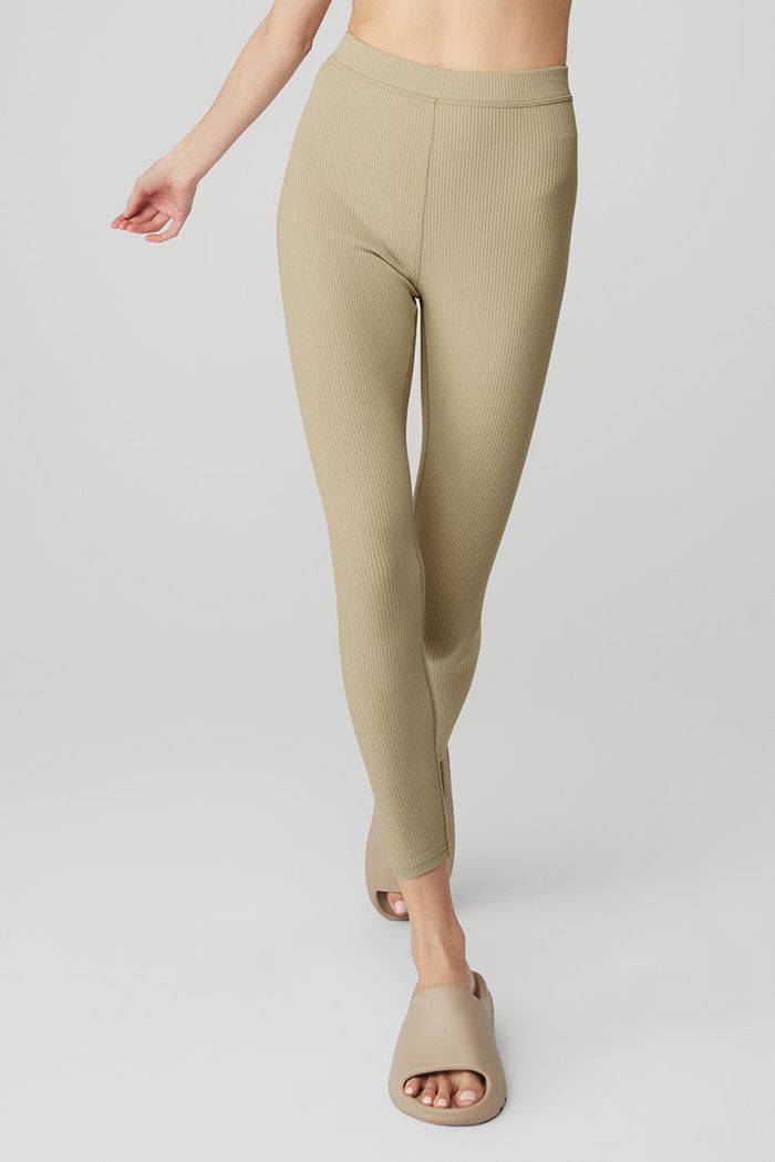 Leggins Alo Yoga Ribbed High-Cintura 7/8 Blissful Mujer Marrom | 840971PFG