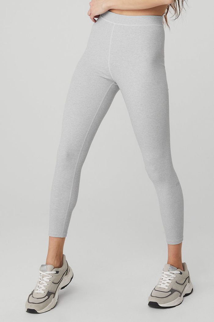 Leggins Alo Yoga Ribbed High-Cintura 7/8 Blissful Mujer Grises | 901653LJQ