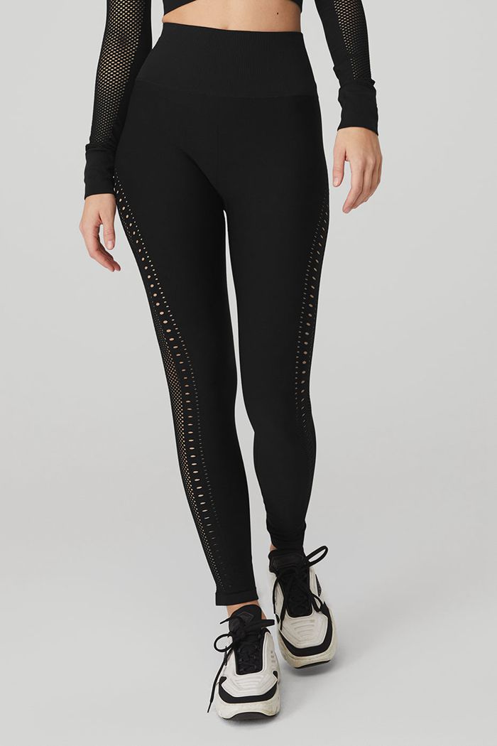 Leggins Alo Yoga Seamless High-Cintura 7/8 Open Air Mujer Negros | 718639CXO