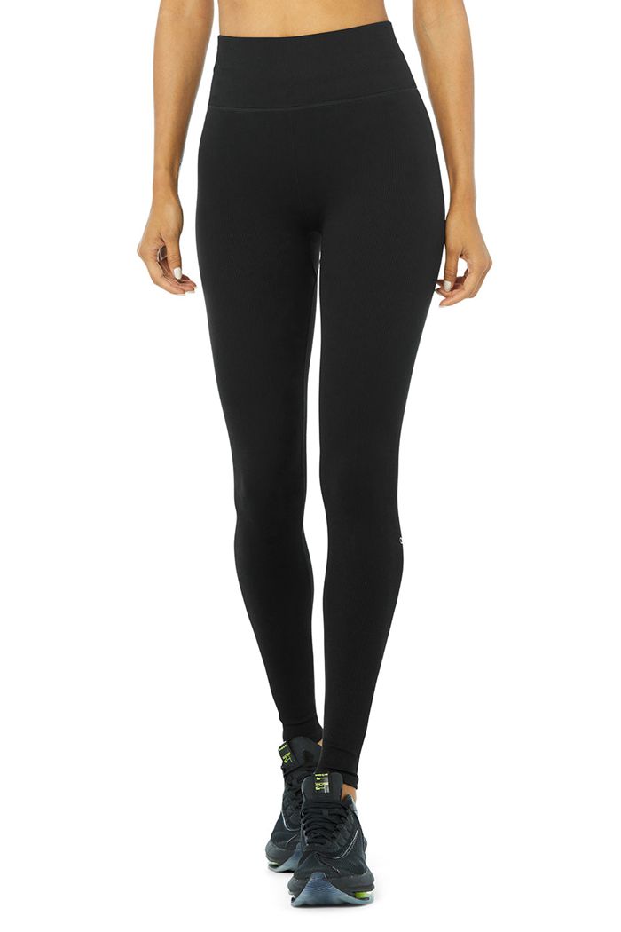 Leggins Alo Yoga Seamless High-Cintura Ribbed Mujer Negros | 230187TQX