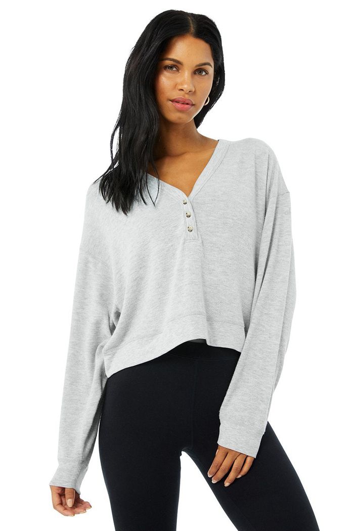 Long Sleeve Alo Yoga Alolux Soho Crop Henley Mujer Grises | 105467ASC