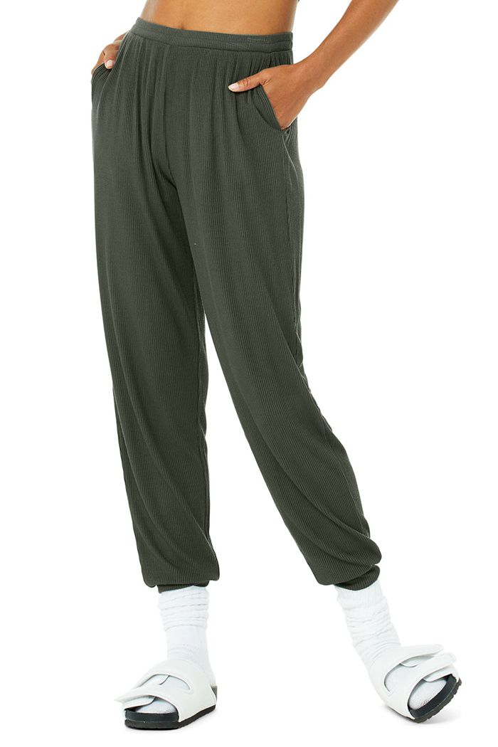 Pantalones Alo Yoga High-Cintura Ribbed Whisper Mujer Verdes Oscuro | 750941RMS