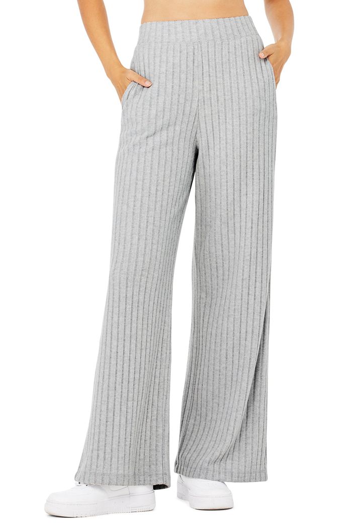 Pantalones Alo Yoga Ribbed Take Comodidad Anchos Leg Mujer Grises | 167398ITL