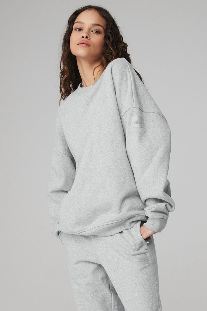 Pullover Alo Yoga Renown Crew Neck Mujer Grises | 740652NCR