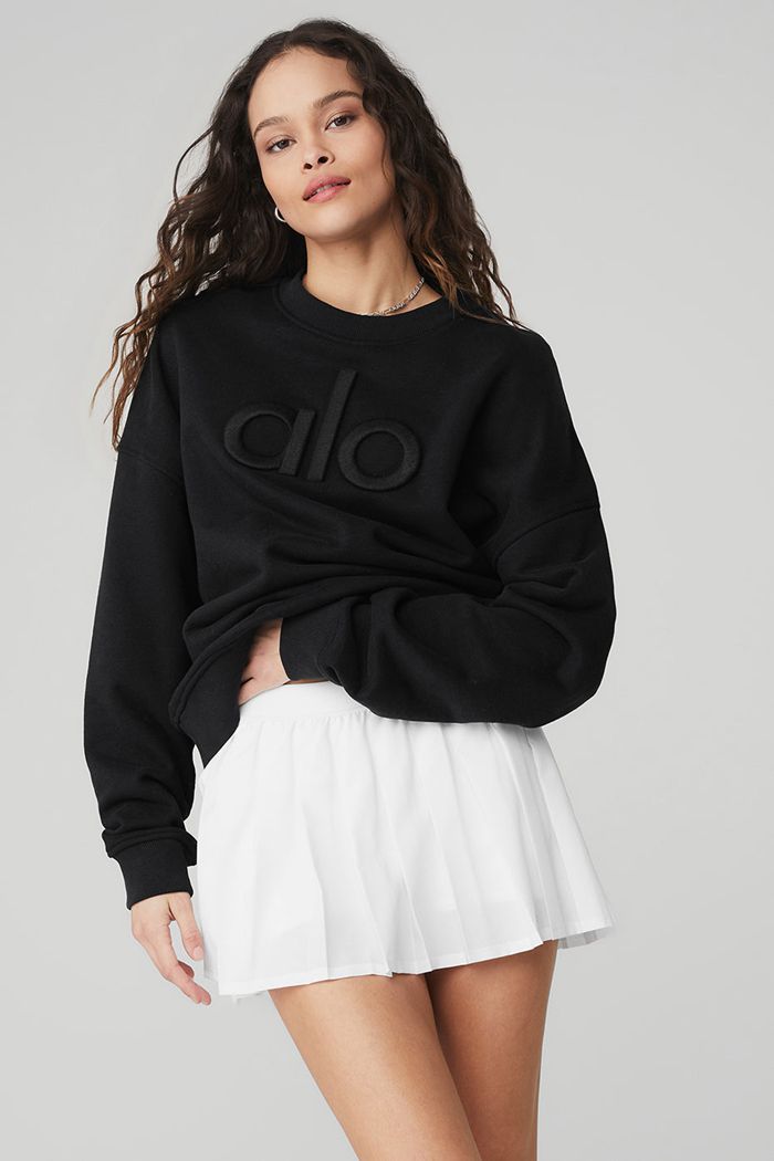 Pullover Alo Yoga Renown Heavy Weight Emblem Crew Neck Mujer Negros | 512386AHP