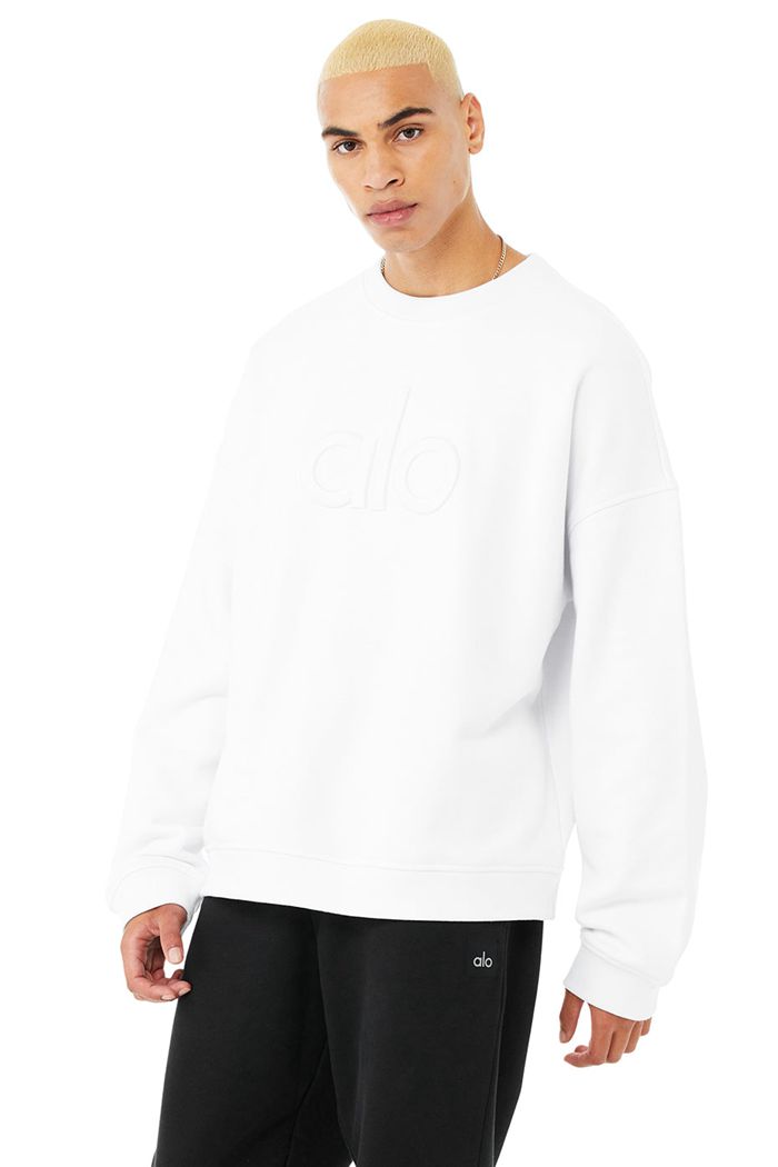 Pullover Alo Yoga Renown Heavy Weight Emblem Crew Neck Hombre Blancos | 816925QYU