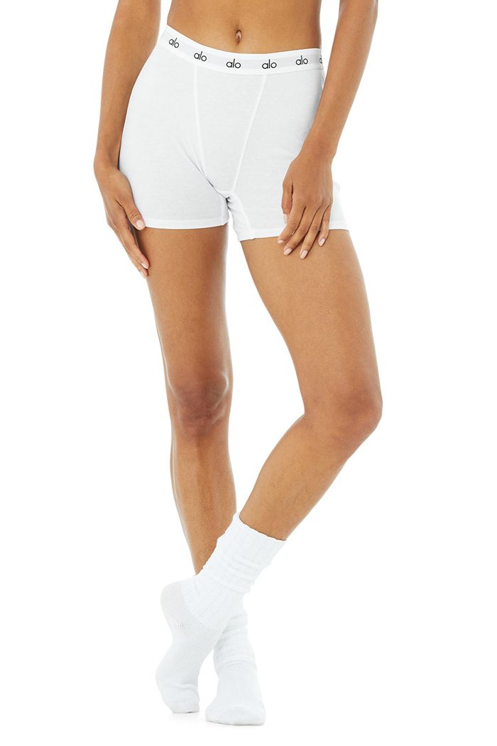 Short Alo Yoga Icon Ribbed Boy Mujer Blancos | 134096FBT