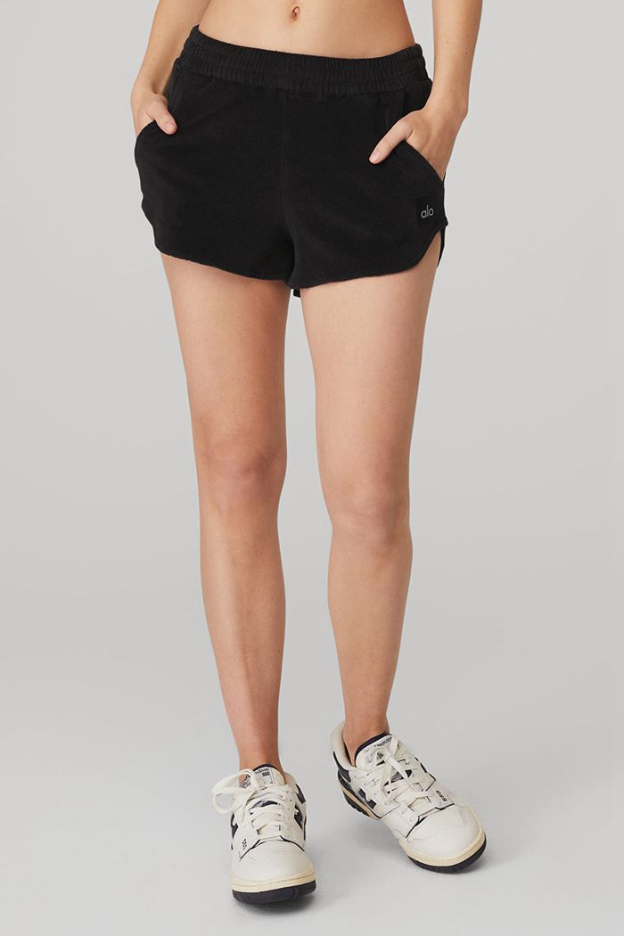 Short Alo Yoga Terry High-Cintura Beachside Mujer Negros | 126708LDS