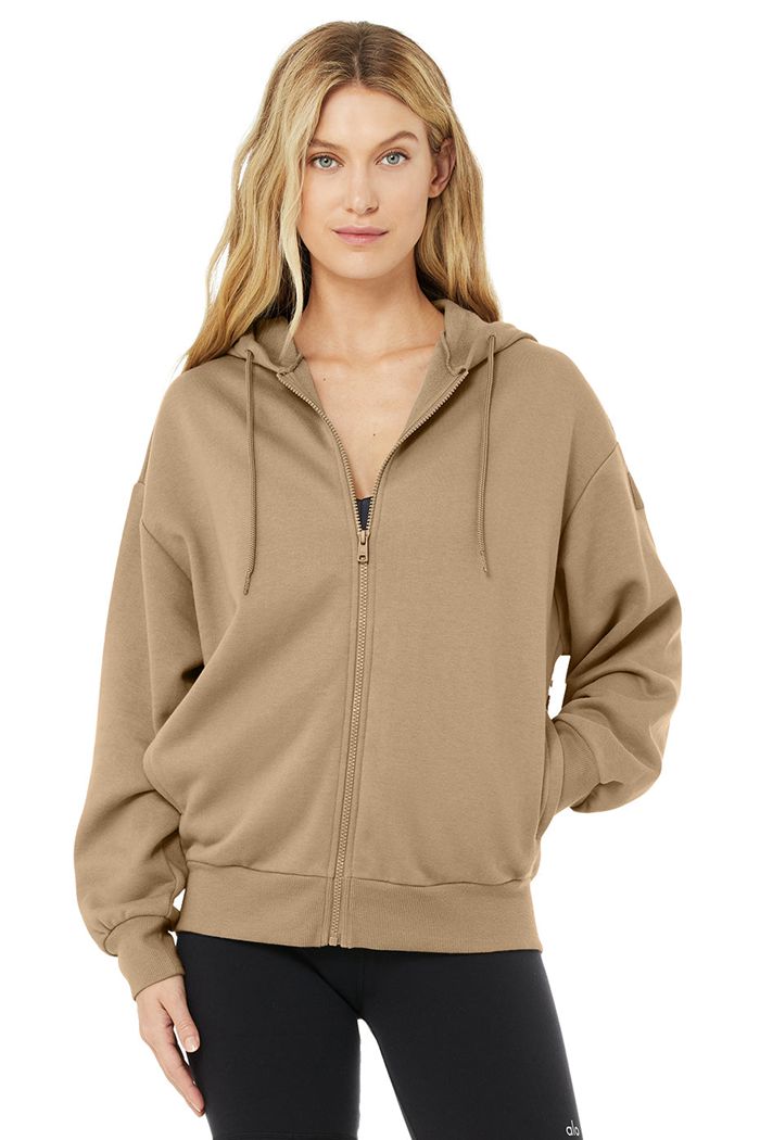 Sudadera Con Capucha Alo Yoga Hype Full Zip Mujer Marrom | 521349NSB