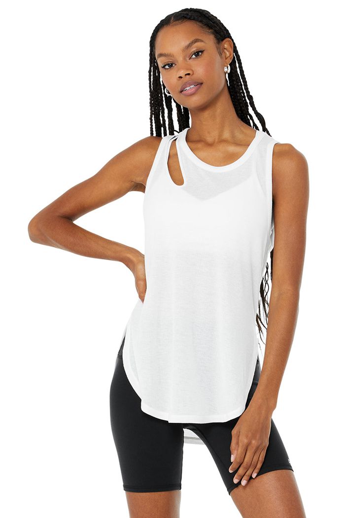 Tank Tops Alo Yoga Ribbed Peak Mujer Blancos | 412375HXW