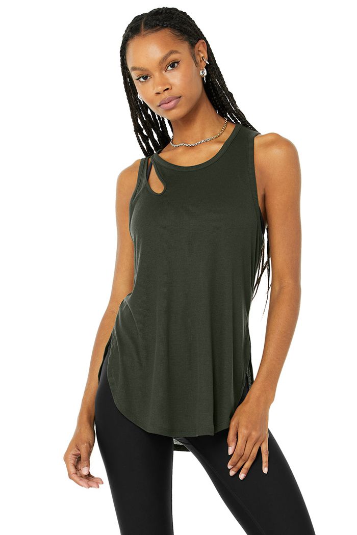 Tank Tops Alo Yoga Ribbed Peak Mujer Verdes Oscuro | 045978MFN