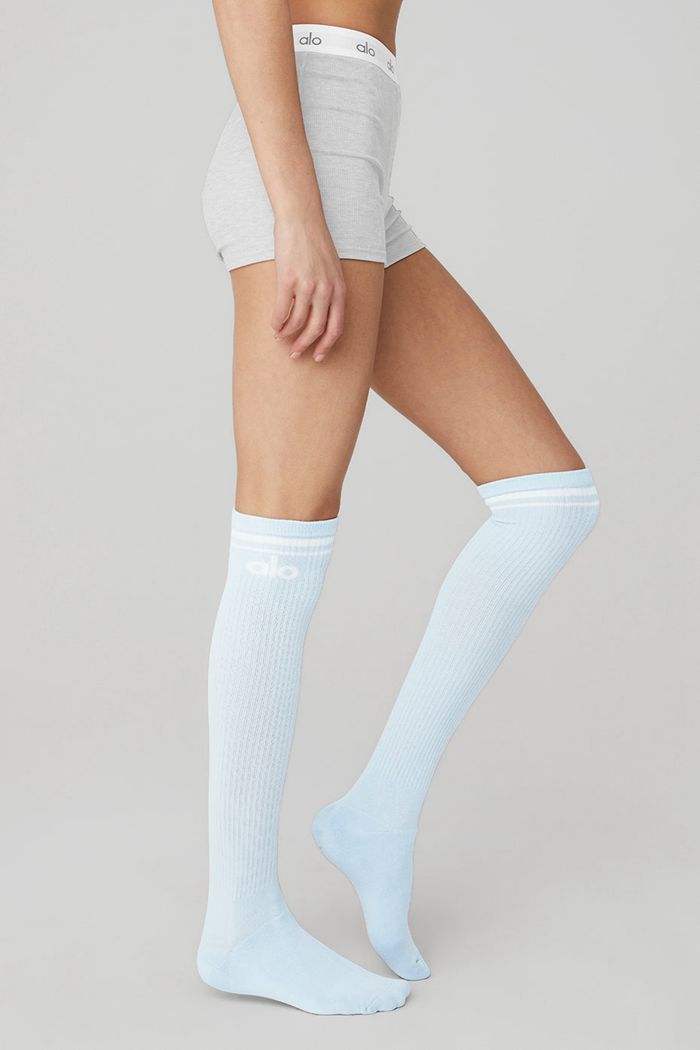 Calcetines Alo Yoga Knee-High Throwback Mujer Azules Blancos | 178642PHD