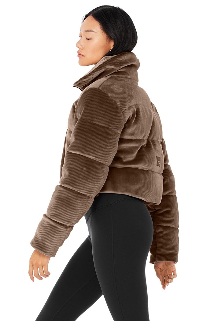 Chaquetas Alo Yoga Ribbed Velour Gold Rush Puffer Mujer Marrom | 065423GPC