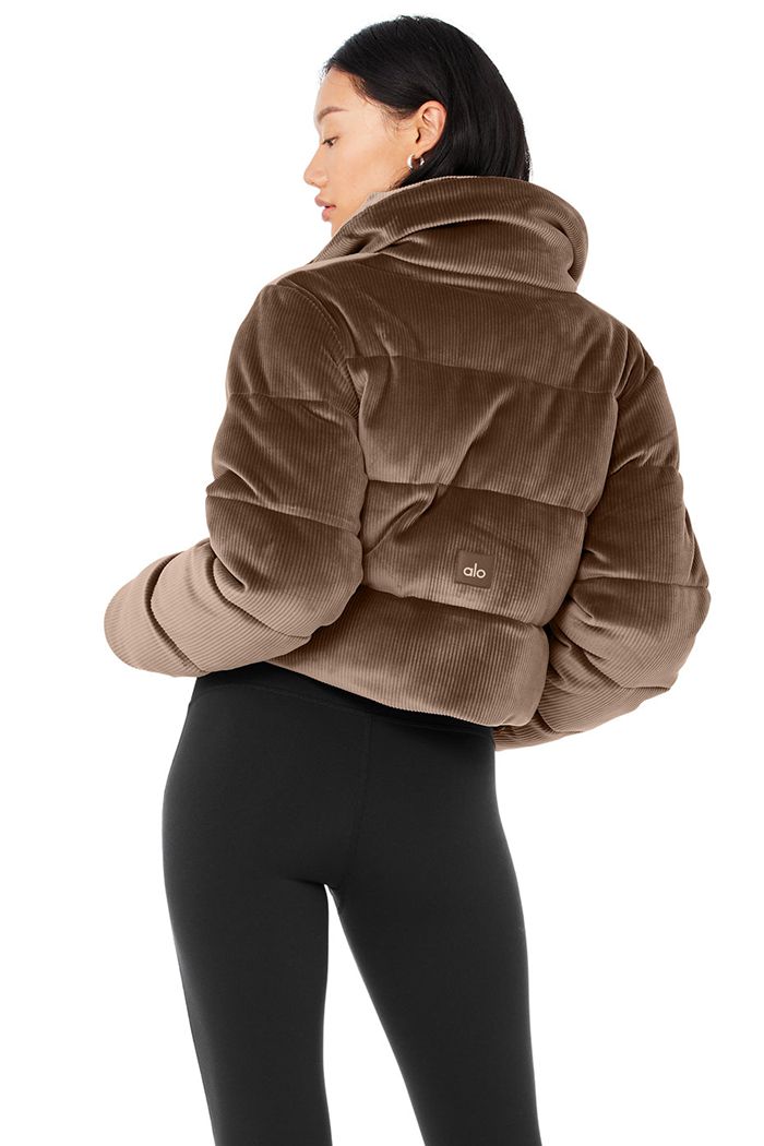 Chaquetas Alo Yoga Ribbed Velour Gold Rush Puffer Mujer Marrom | 065423GPC