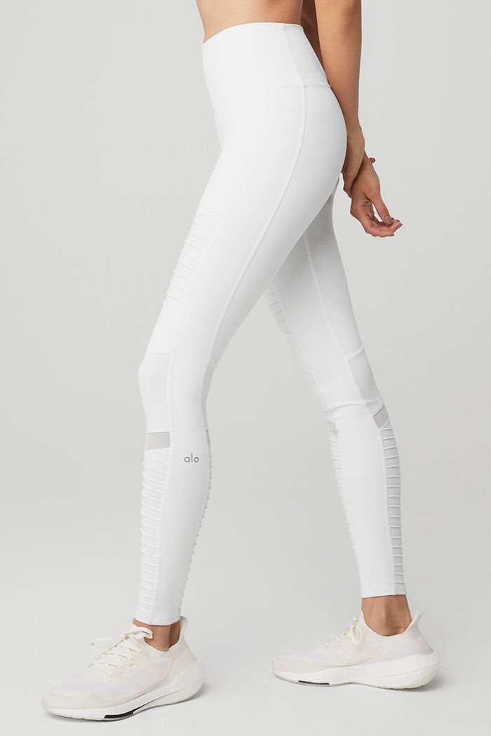 Leggins Alo Yoga High-Cintura Moto Mujer Blancos | 605491VFC