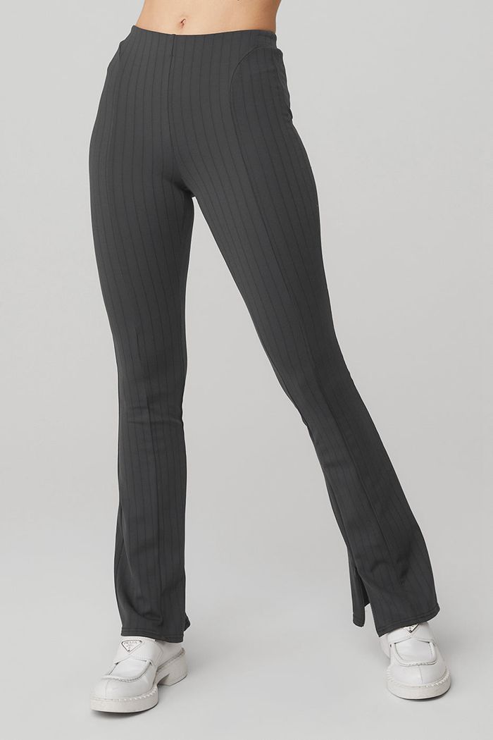 Leggins Alo Yoga High-Cintura Pinstripe Zip It Flare Mujer Grises Oscuro | 041935HKU