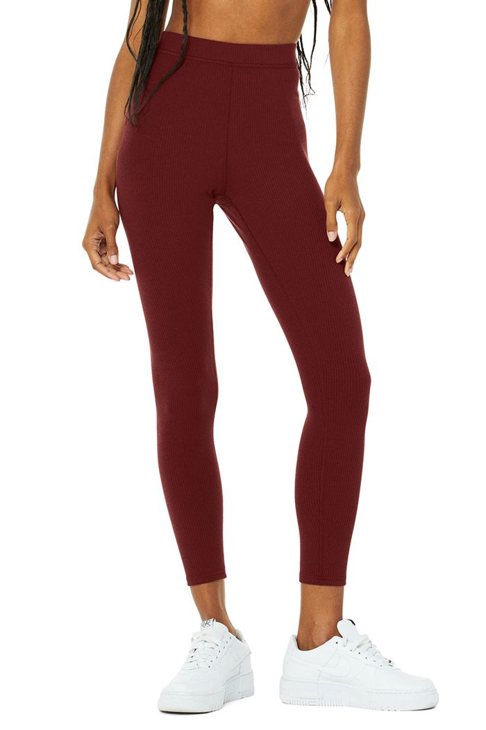 Leggins Alo Yoga Ribbed High-Cintura 7/8 Blissful Mujer Rojos | 504629IYR