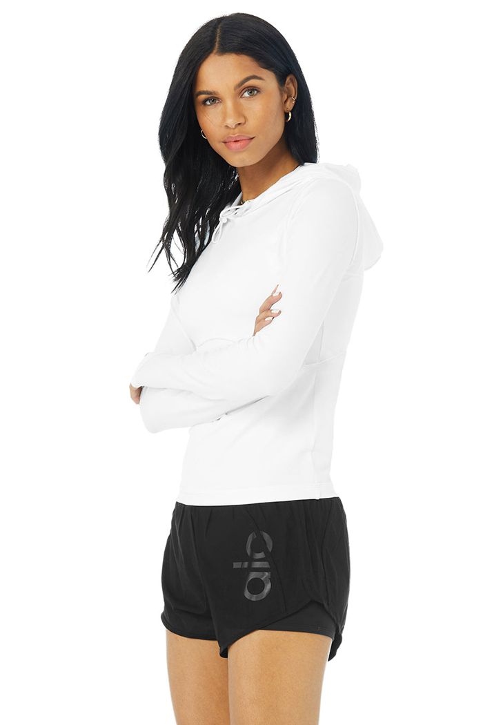 Long Sleeve Alo Yoga Alosoft Encapuchado Runner Mujer Blancos | 612093BES