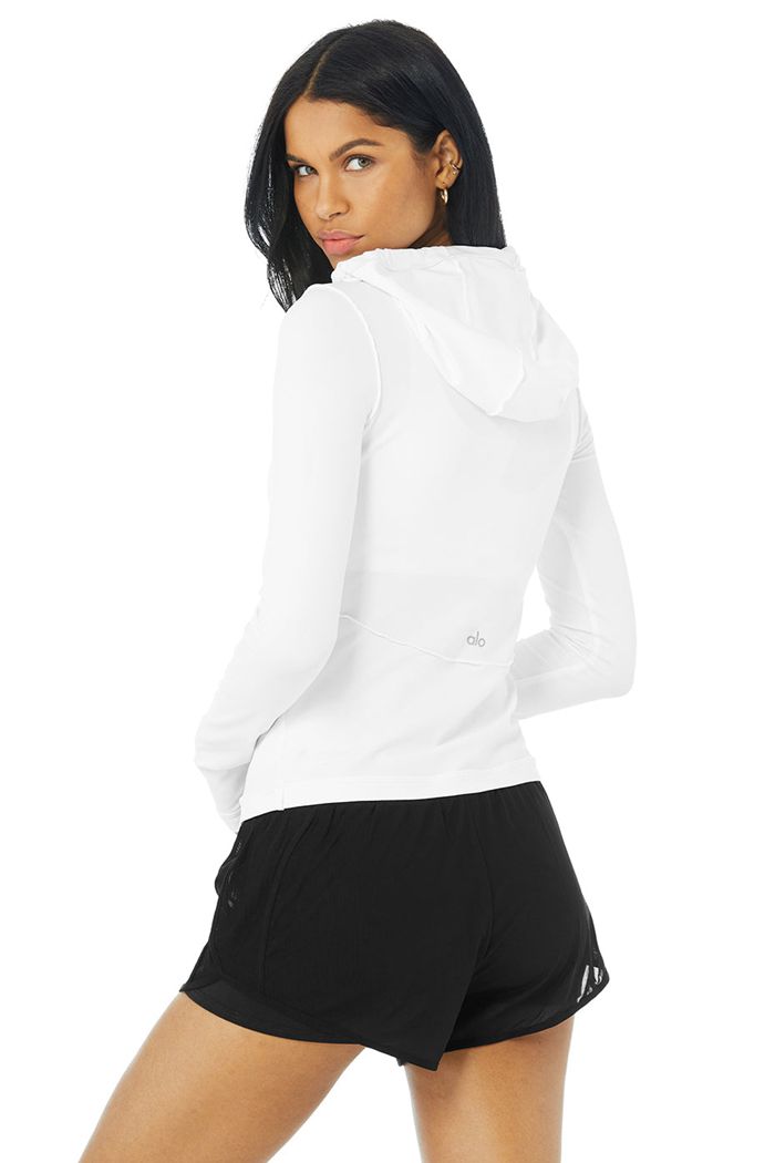 Long Sleeve Alo Yoga Alosoft Encapuchado Runner Mujer Blancos | 612093BES