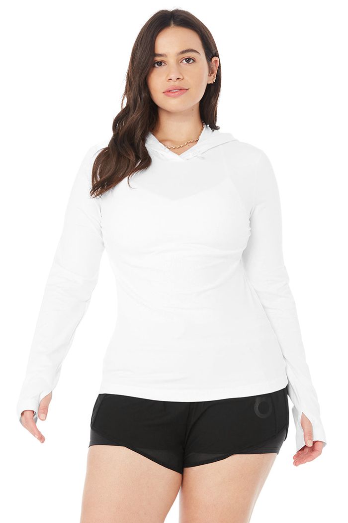 Long Sleeve Alo Yoga Alosoft Encapuchado Runner Mujer Blancos | 612093BES