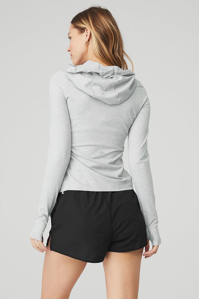 Long Sleeve Alo Yoga Alosoft Encapuchado Runner Mujer Grises | 720389PAJ