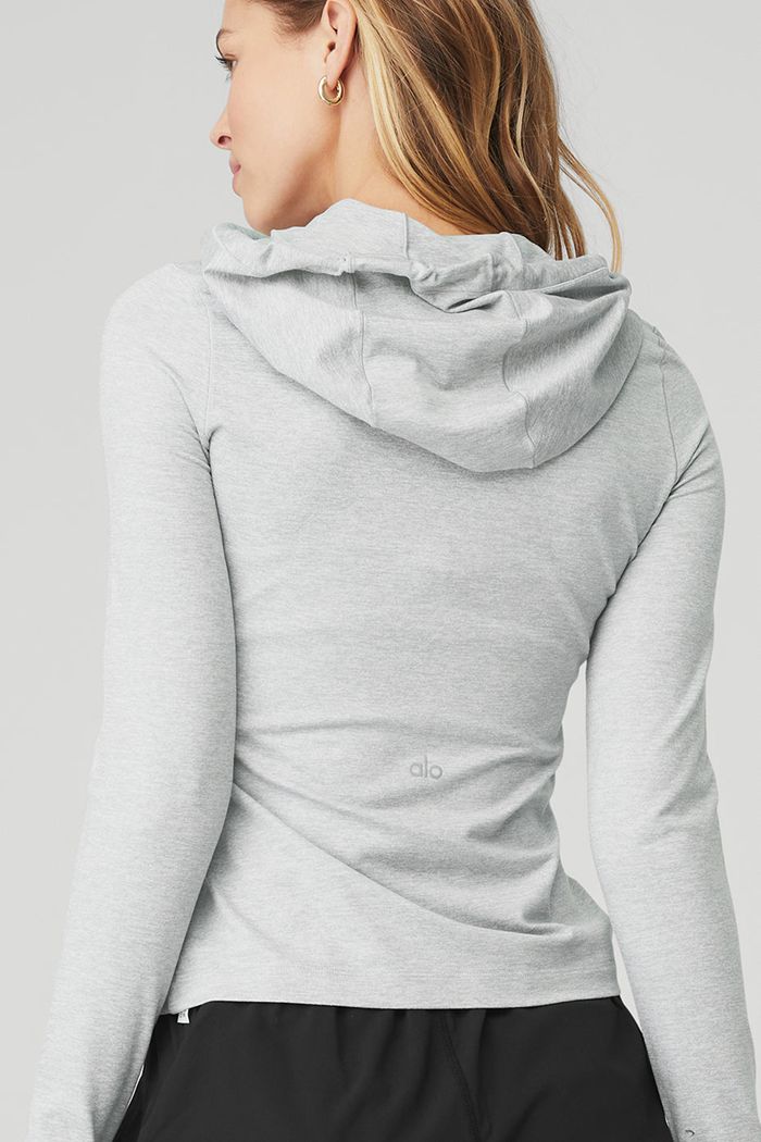 Long Sleeve Alo Yoga Alosoft Encapuchado Runner Mujer Grises | 720389PAJ