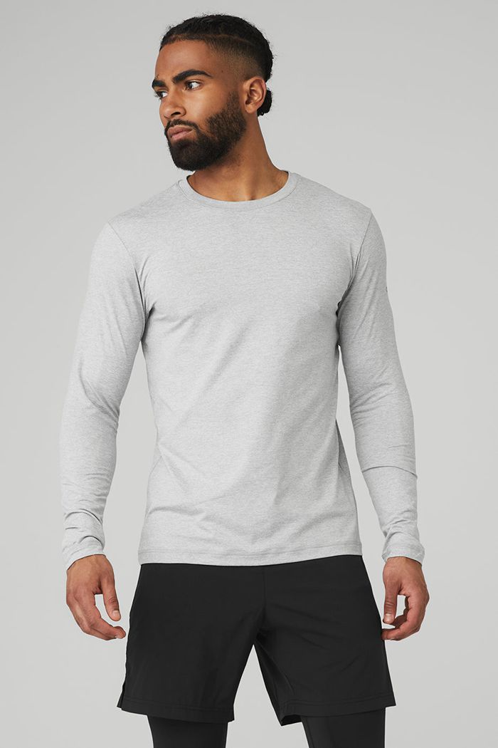 Long Sleeve Alo Yoga Conquer Reform Crewneck Hombre Grises | 540639CNK