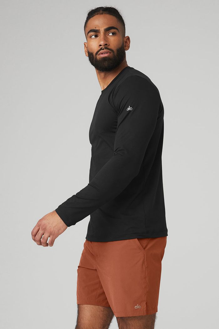 Long Sleeve Alo Yoga Conquer Reform Crewneck Hombre Negros | 946137NLS