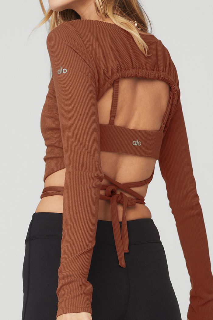 Long Sleeve Alo Yoga Ribbed Manifest Mujer Rojos | 720485DUX