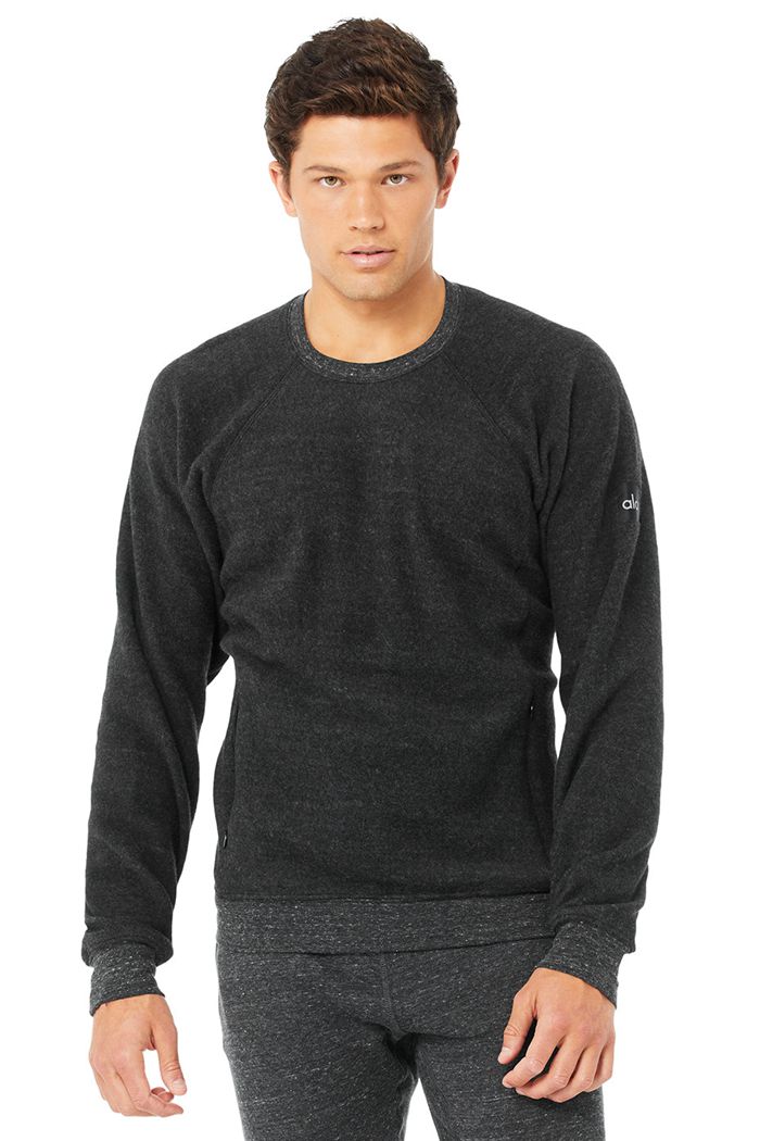 Long Sleeve Alo Yoga Triumph Crew Neck Sweatshirt Hombre Grises Negros | 065871EKC