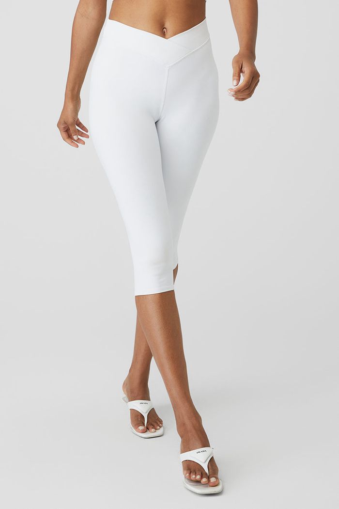 Pantalones Alo Yoga Airbrush V-Cut Define Capri Mujer Blancos | 520693DBQ