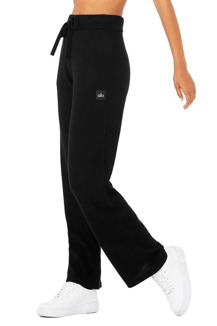 Pantalones Alo Yoga Cashmere High-Cintura Jet Set Anchos Leg Mujer Negros | 906548ZQB