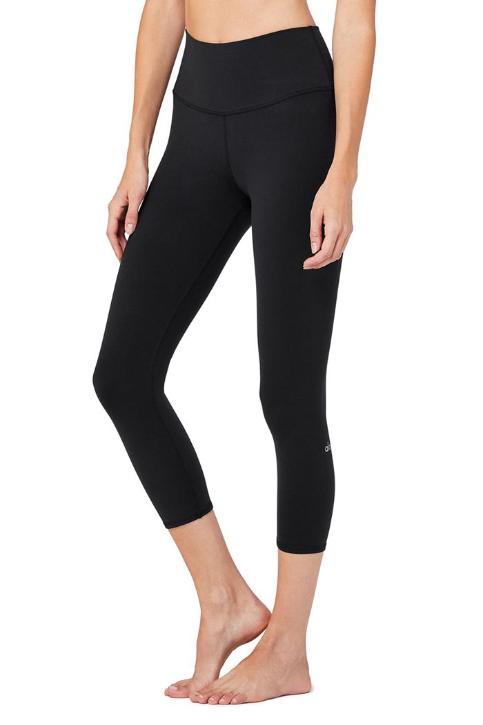 Pantalones Alo Yoga High-Cintura Airbrush Capri Mujer Negros | 610582UDL