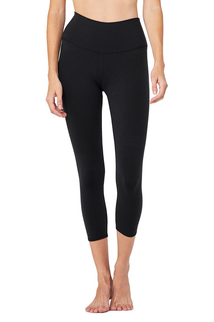 Pantalones Alo Yoga High-Cintura Airbrush Capri Mujer Negros | 610582UDL