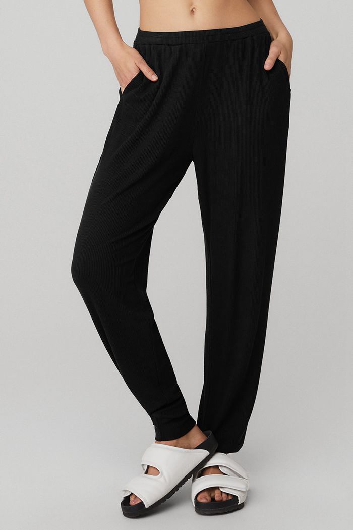 Pantalones Alo Yoga High-Cintura Ribbed Whisper Mujer Negros | 392450UIX