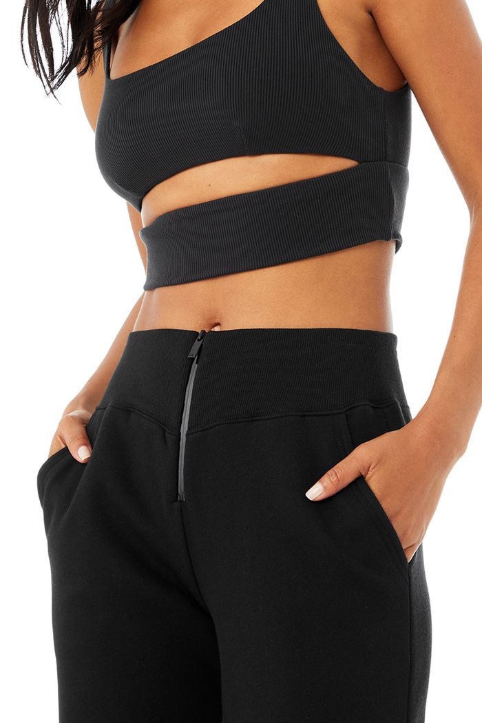 Pantalones Alo Yoga Slick Zip Front Sweat Mujer Negros | 426958WVY