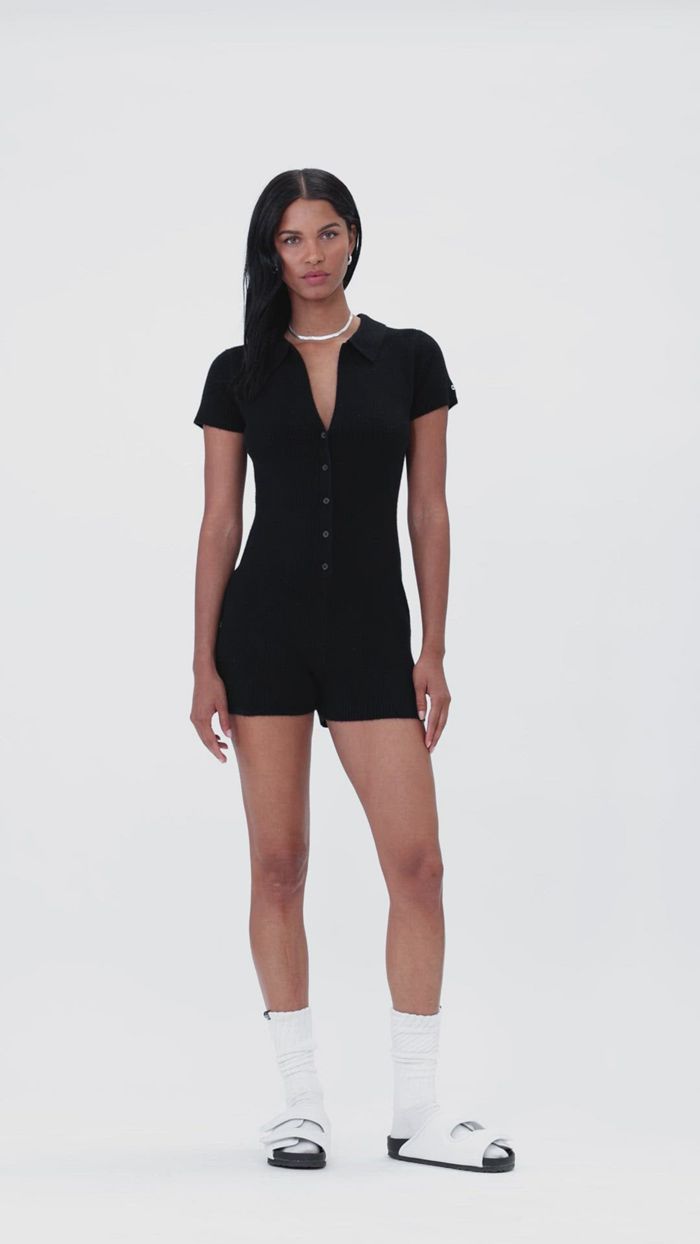 Playsuit Alo Yoga Cashmere Ribbed Staycation Playsuit Mujer Negros | 541768BYE