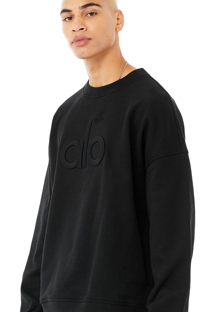 Pullover Alo Yoga Renown Heavy Weight Emblem Crew Neck Hombre Negros | 168754LKC