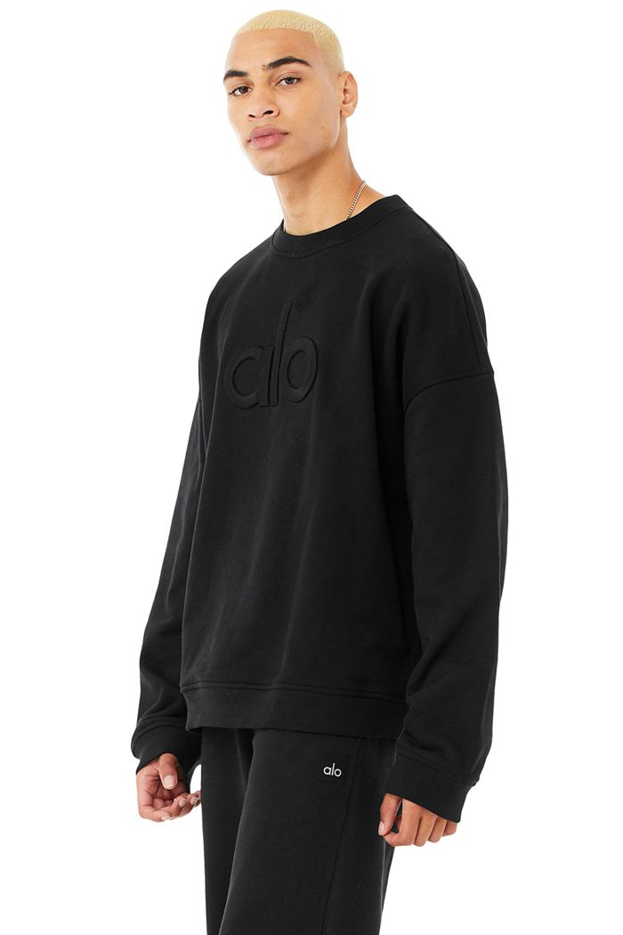 Pullover Alo Yoga Renown Heavy Weight Emblem Crew Neck Hombre Negros | 168754LKC