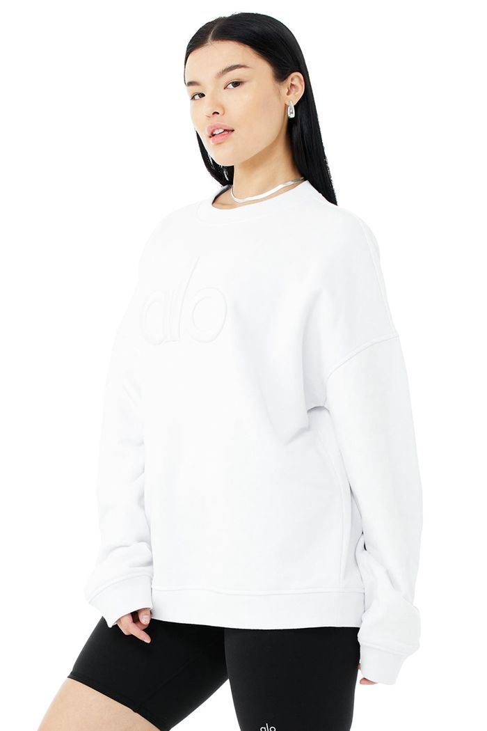 Pullover Alo Yoga Renown Heavy Weight Emblem Crew Neck Mujer Blancos | 360741USM