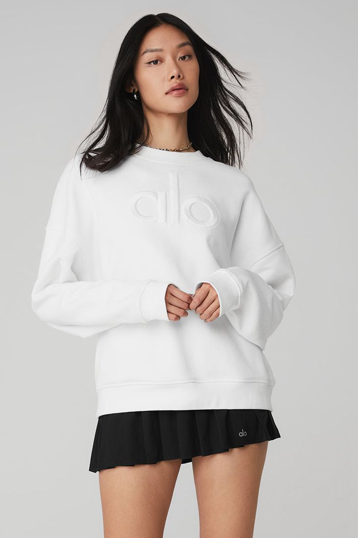 Pullover Alo Yoga Renown Heavy Weight Emblem Crew Neck Mujer Blancos | 360741USM