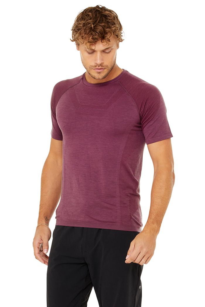 Short Sleeve Alo Yoga Amplify Seamless Tee Hombre Rojos | 265378BSP