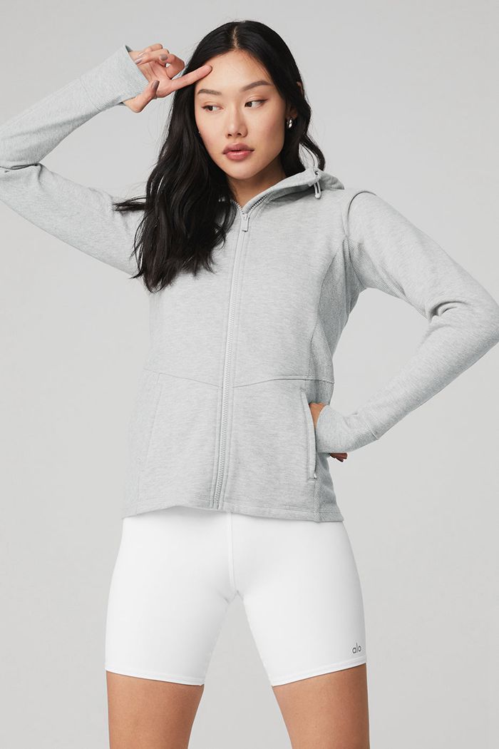 Sudadera Con Capucha Alo Yoga Foundation Zip Mujer Grises | 419658OQX