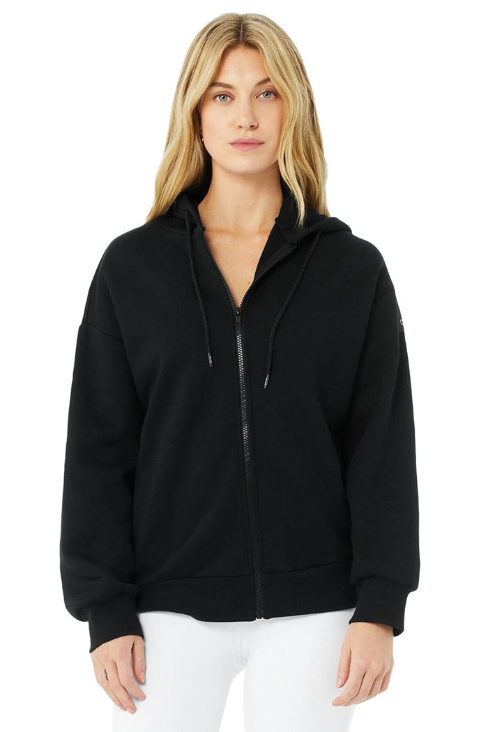 Sudadera Con Capucha Alo Yoga Hype Full Zip Mujer Negros | 527389XAM