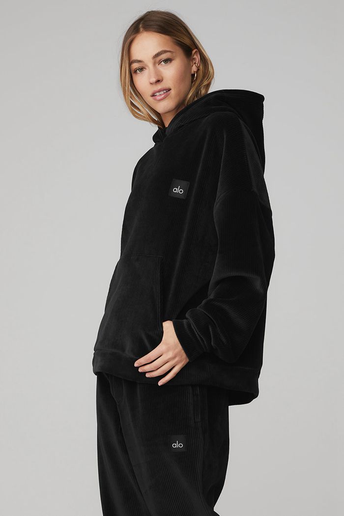 Sudadera Con Capucha Alo Yoga Velour Baller Mujer Negros | 471023WKQ