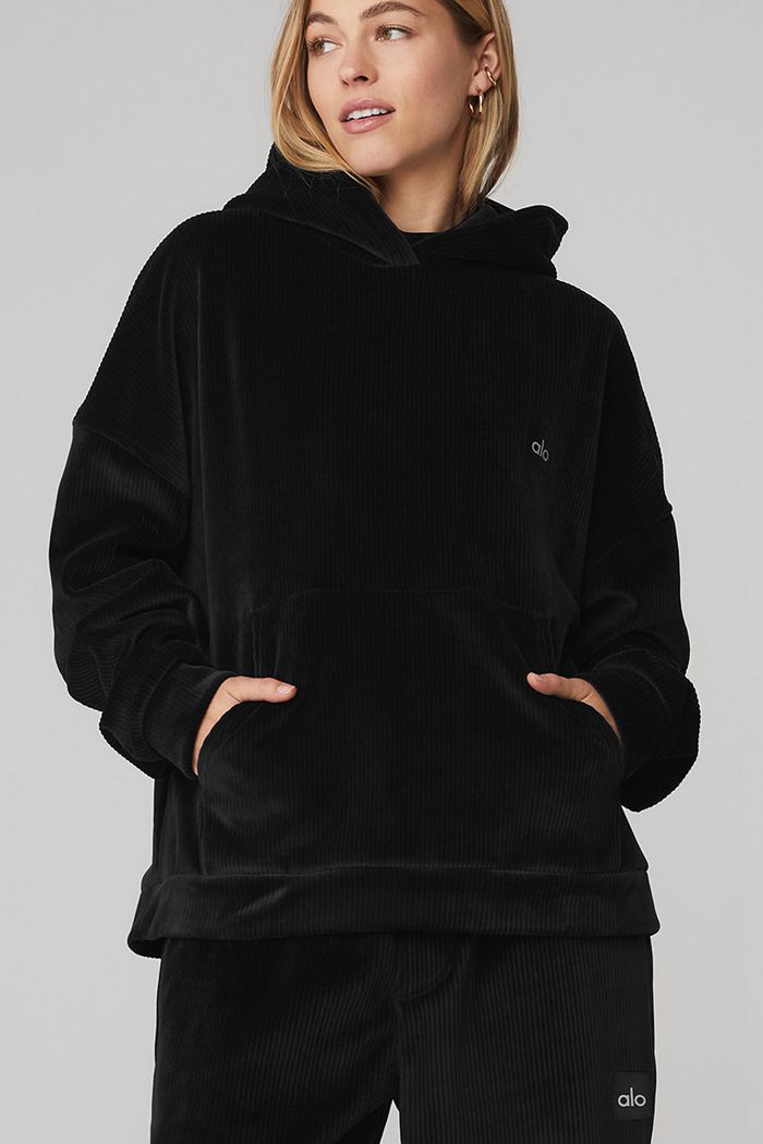 Sudadera Con Capucha Alo Yoga Velour Baller Mujer Negros | 471023WKQ